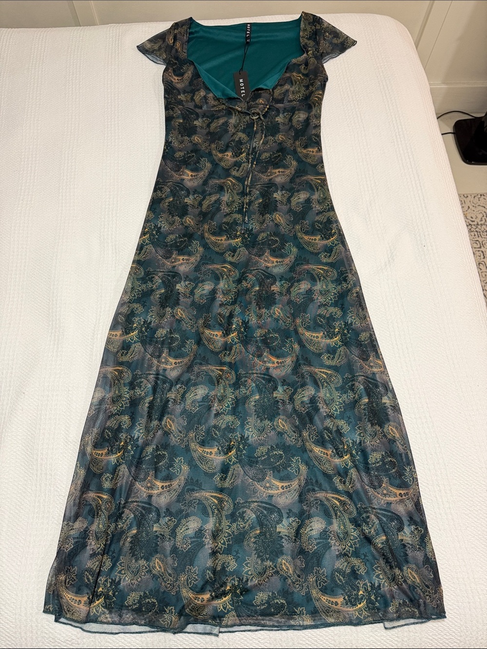 Motel Rocks Teal and Gold Paisley Maxi Dress